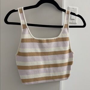 Babaton Striped Scoop Crop Tank - White, Lavender & Tan